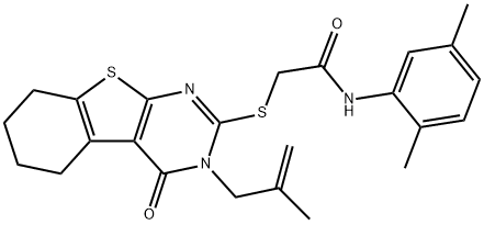 N-(2,5-dimethylphenyl)-2-{[3-(2-methyl-2-propenyl)-4-oxo-3,4,5,6,7,8-hexahydro[1]benzothieno[2,3-d]pyrimidin-2-yl]thio}acetamide Struktur