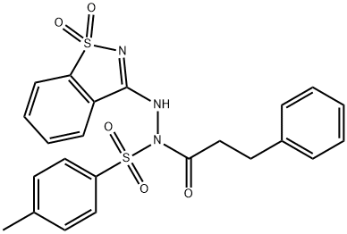 N'-(1,1-dioxido-1,2-benzisothiazol-3-yl)-4-methyl-N-(3-phenylpropanoyl)benzenesulfonohydrazide Struktur