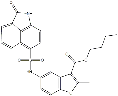 butyl 2-methyl-5-{[(2-oxo-1,2-dihydrobenzo[cd]indol-6-yl)sulfonyl]amino}-1-benzofuran-3-carboxylate Structure