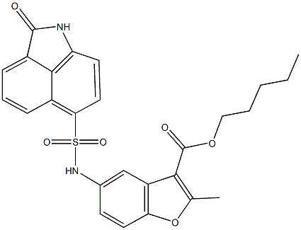 pentyl 2-methyl-5-{[(2-oxo-1,2-dihydrobenzo[cd]indol-6-yl)sulfonyl]amino}-1-benzofuran-3-carboxylate 化学構造式