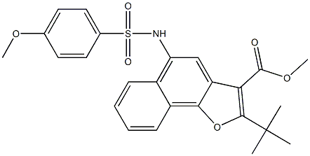 methyl 2-tert-butyl-5-{[(4-methoxyphenyl)sulfonyl]amino}naphtho[1,2-b]furan-3-carboxylate 化学構造式