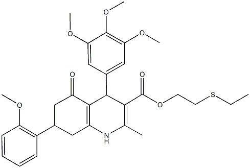 2-(ethylsulfanyl)ethyl 7-(2-methoxyphenyl)-2-methyl-5-oxo-4-(3,4,5-trimethoxyphenyl)-1,4,5,6,7,8-hexahydro-3-quinolinecarboxylate Struktur