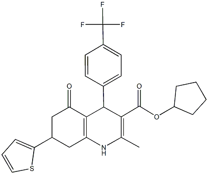 cyclopentyl 2-methyl-5-oxo-7-(2-thienyl)-4-[4-(trifluoromethyl)phenyl]-1,4,5,6,7,8-hexahydro-3-quinolinecarboxylate Structure