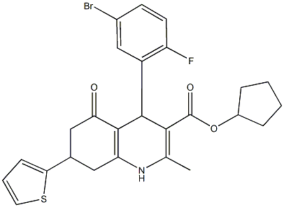 421582-66-3 cyclopentyl 4-(5-bromo-2-fluorophenyl)-2-methyl-5-oxo-7-(2-thienyl)-1,4,5,6,7,8-hexahydro-3-quinolinecarboxylate