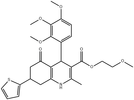 2-methoxyethyl 2-methyl-5-oxo-7-(2-thienyl)-4-(2,3,4-trimethoxyphenyl)-1,4,5,6,7,8-hexahydro-3-quinolinecarboxylate Struktur