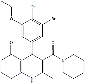 4-(3-bromo-5-ethoxy-4-hydroxyphenyl)-2-methyl-3-(1-piperidinylcarbonyl)-4,6,7,8-tetrahydro-5(1H)-quinolinone,423136-99-6,结构式