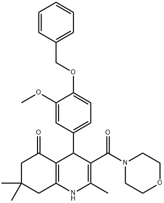 4-[4-(benzyloxy)-3-methoxyphenyl]-2,7,7-trimethyl-3-(4-morpholinylcarbonyl)-4,6,7,8-tetrahydro-5(1H)-quinolinone 结构式