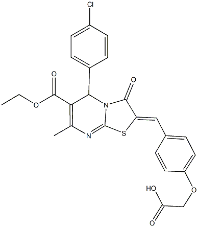 {4-[(5-(4-chlorophenyl)-6-(ethoxycarbonyl)-7-methyl-3-oxo-5H-[1,3]thiazolo[3,2-a]pyrimidin-2(3H)-ylidene)methyl]phenoxy}acetic acid,423745-93-1,结构式