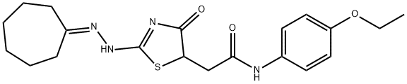 2-[2-(cycloheptylidenehydrazono)-4-hydroxy-2,5-dihydro-1,3-thiazol-5-yl]-N-(4-ethoxyphenyl)acetamide,425375-18-4,结构式