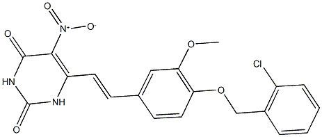 6-(2-{4-[(2-chlorobenzyl)oxy]-3-methoxyphenyl}vinyl)-5-nitro-2,4(1H,3H)-pyrimidinedione,425630-86-0,结构式