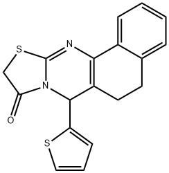 7-(2-thienyl)-5,7-dihydro-6H-benzo[h][1,3]thiazolo[2,3-b]quinazolin-9(10H)-one 化学構造式