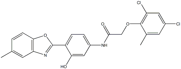 2-(2,4-dichloro-6-methylphenoxy)-N-[3-hydroxy-4-(5-methyl-1,3-benzoxazol-2-yl)phenyl]acetamide 化学構造式