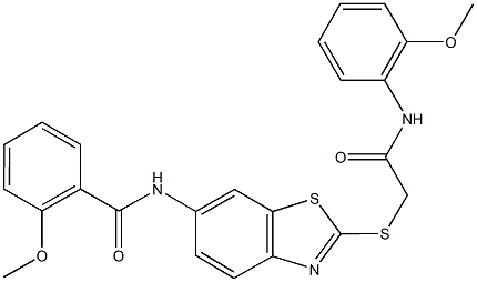 2-methoxy-N-(2-{[2-(2-methoxyanilino)-2-oxoethyl]sulfanyl}-1,3-benzothiazol-6-yl)benzamide Struktur