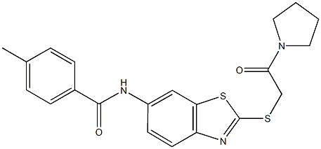 4-methyl-N-(2-{[2-oxo-2-(1-pyrrolidinyl)ethyl]sulfanyl}-1,3-benzothiazol-6-yl)benzamide Structure