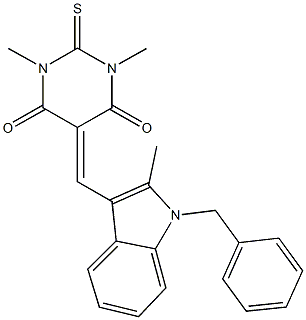 5-[(1-benzyl-2-methyl-1H-indol-3-yl)methylene]-1,3-dimethyl-2-thioxodihydro-4,6(1H,5H)-pyrimidinedione 结构式