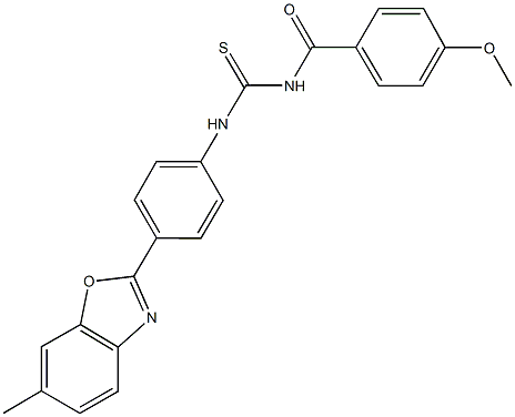 N-(4-methoxybenzoyl)-N'-[4-(6-methyl-1,3-benzoxazol-2-yl)phenyl]thiourea,425667-99-8,结构式