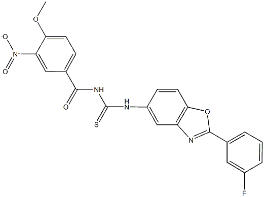 N-[2-(3-fluorophenyl)-1,3-benzoxazol-5-yl]-N'-{3-nitro-4-methoxybenzoyl}thiourea Structure