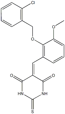 5-{2-[(2-chlorobenzyl)oxy]-3-methoxybenzylidene}-2-thioxodihydropyrimidine-4,6(1H,5H)-dione Structure