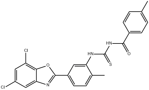 N-[5-(5,7-dichloro-1,3-benzoxazol-2-yl)-2-methylphenyl]-N'-(4-methylbenzoyl)thiourea Structure