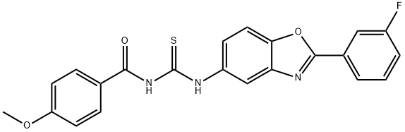 N-[2-(3-fluorophenyl)-1,3-benzoxazol-5-yl]-N'-(4-methoxybenzoyl)thiourea Struktur