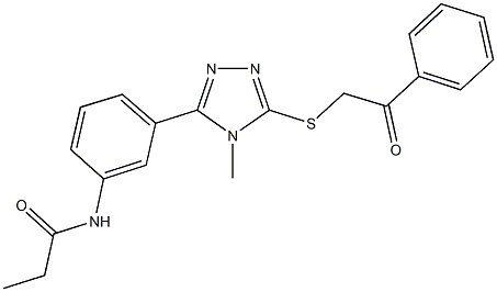 N-(3-{4-methyl-5-[(2-oxo-2-phenylethyl)sulfanyl]-4H-1,2,4-triazol-3-yl}phenyl)propanamide 化学構造式