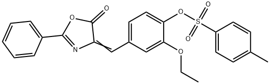 2-ethoxy-4-[(5-oxo-2-phenyl-1,3-oxazol-4(5H)-ylidene)methyl]phenyl 4-methylbenzenesulfonate Struktur