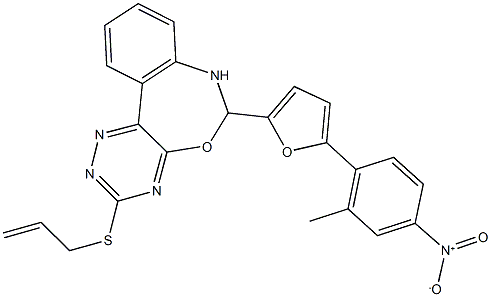 3-(allylthio)-6-(5-{4-nitro-2-methylphenyl}-2-furyl)-6,7-dihydro[1,2,4]triazino[5,6-d][3,1]benzoxazepine Structure