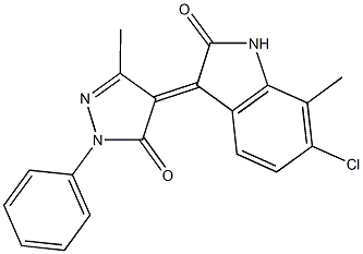 6-chloro-7-methyl-3-(3-methyl-5-oxo-1-phenyl-1,5-dihydro-4H-pyrazol-4-ylidene)-1,3-dihydro-2H-indol-2-one 结构式