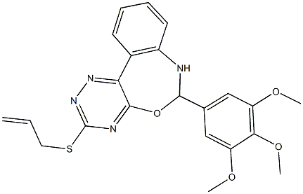 3-(allylthio)-6-(3,4,5-trimethoxyphenyl)-6,7-dihydro[1,2,4]triazino[5,6-d][3,1]benzoxazepine Struktur