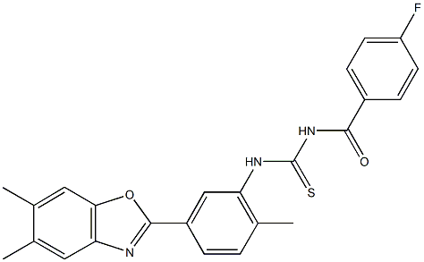 N-[5-(5,6-dimethyl-1,3-benzoxazol-2-yl)-2-methylphenyl]-N'-(4-fluorobenzoyl)thiourea 化学構造式