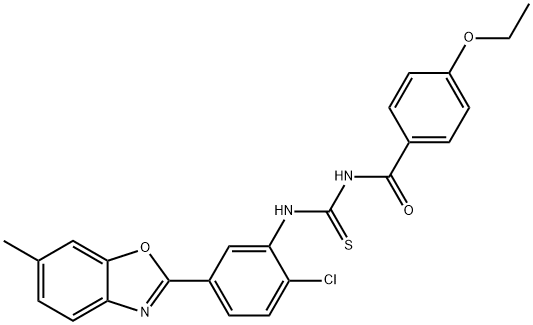 N-[2-chloro-5-(6-methyl-1,3-benzoxazol-2-yl)phenyl]-N'-(4-ethoxybenzoyl)thiourea 化学構造式