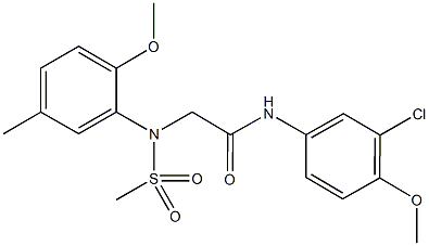 N-(3-chloro-4-methoxyphenyl)-2-[2-methoxy-5-methyl(methylsulfonyl)anilino]acetamide Struktur