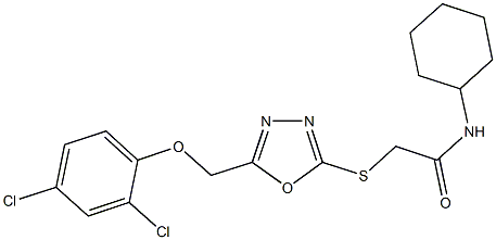 N-cyclohexyl-2-({5-[(2,4-dichlorophenoxy)methyl]-1,3,4-oxadiazol-2-yl}sulfanyl)acetamide,428465-47-8,结构式