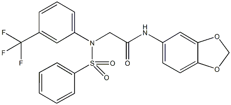 N-(1,3-benzodioxol-5-yl)-2-[(phenylsulfonyl)-3-(trifluoromethyl)anilino]acetamide 化学構造式