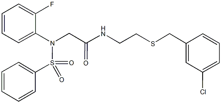 N-{2-[(3-chlorobenzyl)sulfanyl]ethyl}-2-[2-fluoro(phenylsulfonyl)anilino]acetamide 化学構造式