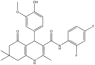 N-(2,4-difluorophenyl)-4-(4-hydroxy-3-methoxyphenyl)-2,7,7-trimethyl-5-oxo-1,4,5,6,7,8-hexahydro-3-quinolinecarboxamide 结构式