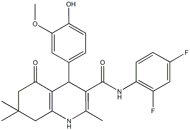 N-(2,4-difluorophenyl)-4-(4-hydroxy-3-methoxyphenyl)-2,7,7-trimethyl-5-oxo-1,4,5,6,7,8-hexahydro-3-quinolinecarboxamide,428502-73-2,结构式