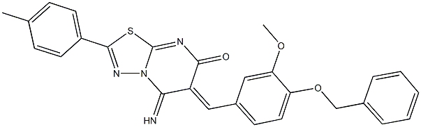 6-[4-(benzyloxy)-3-methoxybenzylidene]-5-imino-2-(4-methylphenyl)-5,6-dihydro-7H-[1,3,4]thiadiazolo[3,2-a]pyrimidin-7-one Struktur