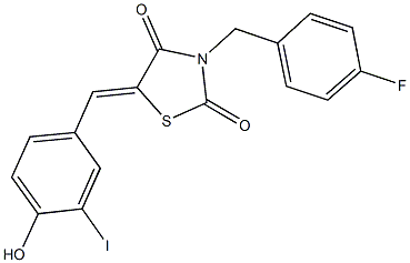 3-(4-fluorobenzyl)-5-(4-hydroxy-3-iodobenzylidene)-1,3-thiazolidine-2,4-dione Structure