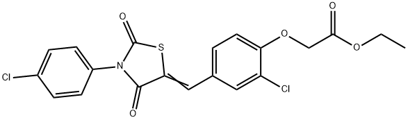 ethyl (2-chloro-4-{[3-(4-chlorophenyl)-2,4-dioxo-1,3-thiazolidin-5-ylidene]methyl}phenoxy)acetate Struktur