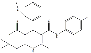 N-(4-fluorophenyl)-4-(2-methoxyphenyl)-2,7,7-trimethyl-5-oxo-1,4,5,6,7,8-hexahydro-3-quinolinecarboxamide Struktur