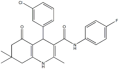 4-(3-chlorophenyl)-N-(4-fluorophenyl)-2,7,7-trimethyl-5-oxo-1,4,5,6,7,8-hexahydro-3-quinolinecarboxamide Struktur