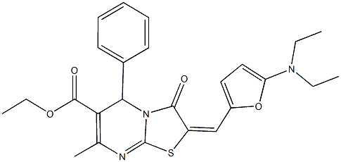 ethyl 2-{[5-(diethylamino)-2-furyl]methylene}-7-methyl-3-oxo-5-phenyl-2,3-dihydro-5H-[1,3]thiazolo[3,2-a]pyrimidine-6-carboxylate,428834-12-2,结构式