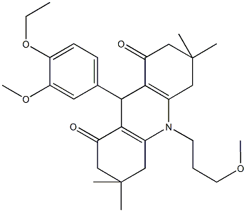 9-(4-ethoxy-3-methoxyphenyl)-10-(3-methoxypropyl)-3,3,6,6-tetramethyl-3,4,6,7,9,10-hexahydro-1,8(2H,5H)-acridinedione Structure