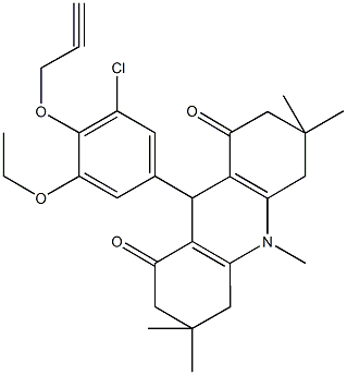 9-[3-chloro-5-ethoxy-4-(2-propynyloxy)phenyl]-3,3,6,6,10-pentamethyl-3,4,6,7,9,10-hexahydro-1,8(2H,5H)-acridinedione 化学構造式