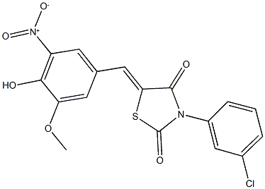 3-(3-chlorophenyl)-5-{4-hydroxy-3-nitro-5-methoxybenzylidene}-1,3-thiazolidine-2,4-dione,428838-70-4,结构式
