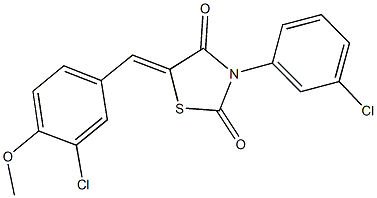 5-(3-chloro-4-methoxybenzylidene)-3-(3-chlorophenyl)-1,3-thiazolidine-2,4-dione 化学構造式