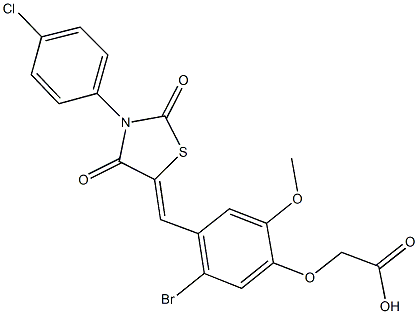 (5-bromo-4-{[3-(4-chlorophenyl)-2,4-dioxo-1,3-thiazolidin-5-ylidene]methyl}-2-methoxyphenoxy)acetic acid Structure