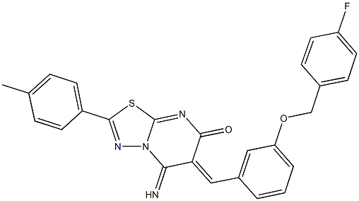 6-{3-[(4-fluorobenzyl)oxy]benzylidene}-5-imino-2-(4-methylphenyl)-5,6-dihydro-7H-[1,3,4]thiadiazolo[3,2-a]pyrimidin-7-one Structure