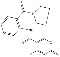 4,6-dimethyl-2-oxo-N-[2-(1-pyrrolidinylcarbonyl)phenyl]-2H-pyran-5-carboxamide 化学構造式